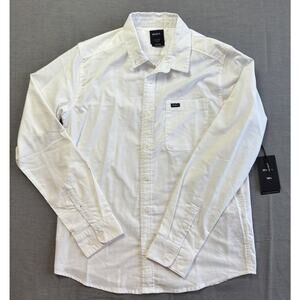 RVCA NEW MENS THAT'LL DO SLIM FIT STRETCH LONG SLEEVE SHIRT WHITE-SIZE SMALL